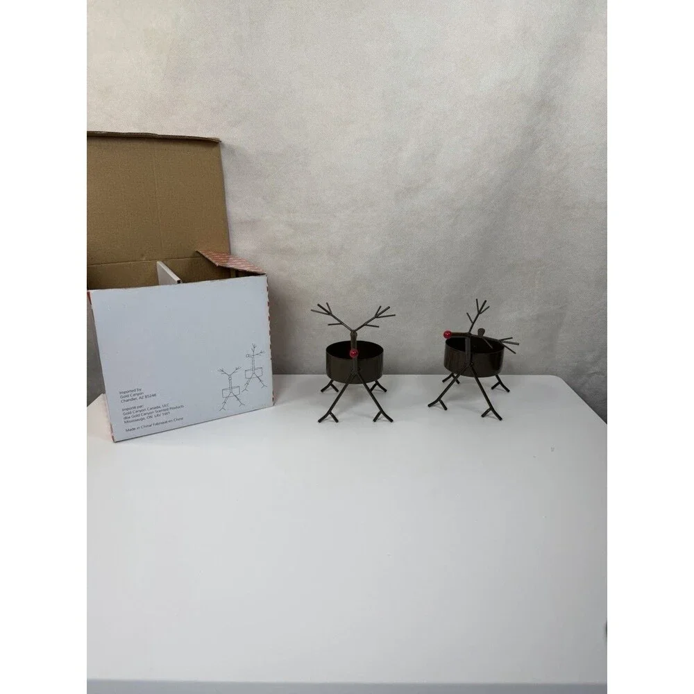 Gold Canyon Christmas Mini Reindeer Tealight Holders Set of 2 Vtg Holiday Box